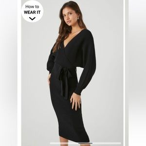 *NEW*Black Sweater Midi Wrap Dress size Small